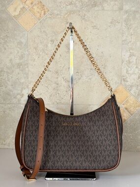 Michael Kors Jet Set LG Pouchette Shoulder Chain Bag MK Brown